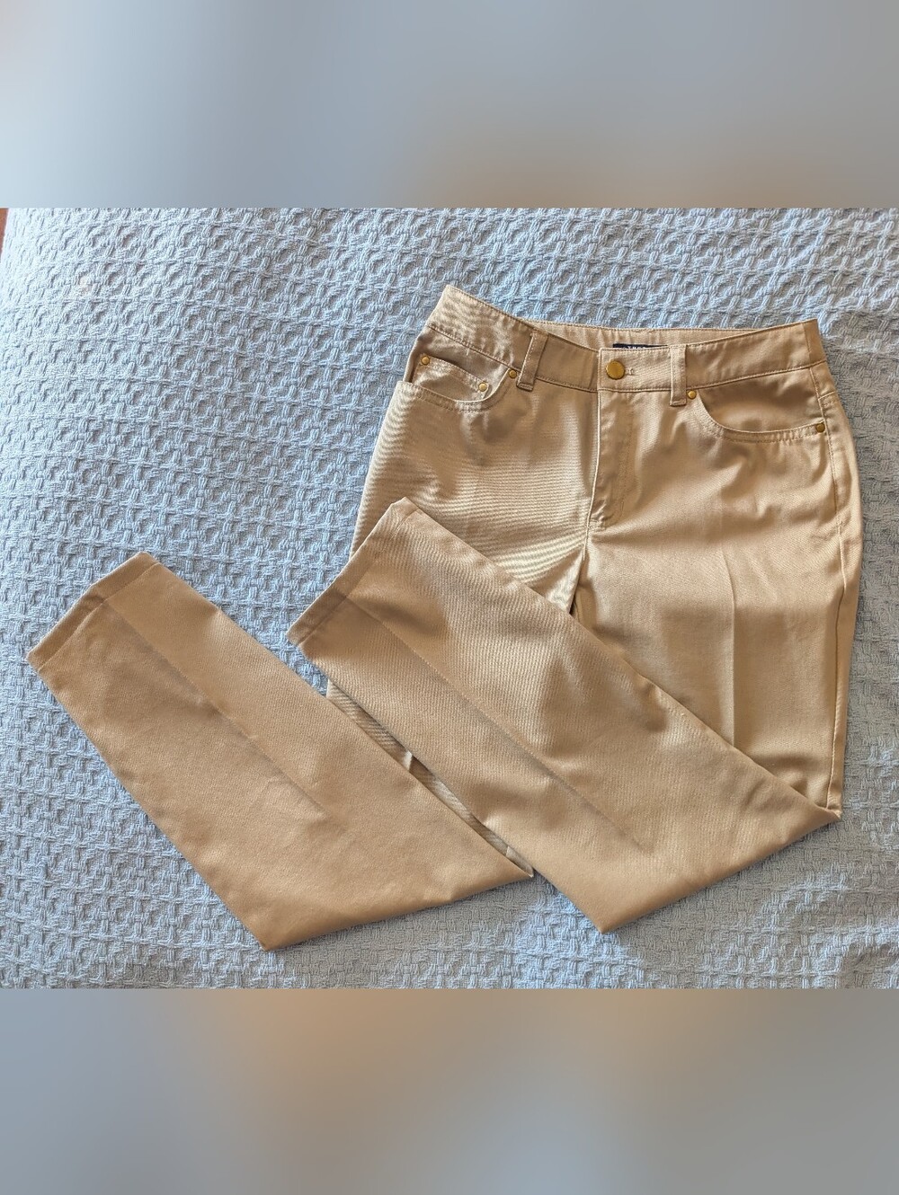 Jones New York Signature Petite Easy Care Stretch Tan Mid Rise Straight Leg 2P